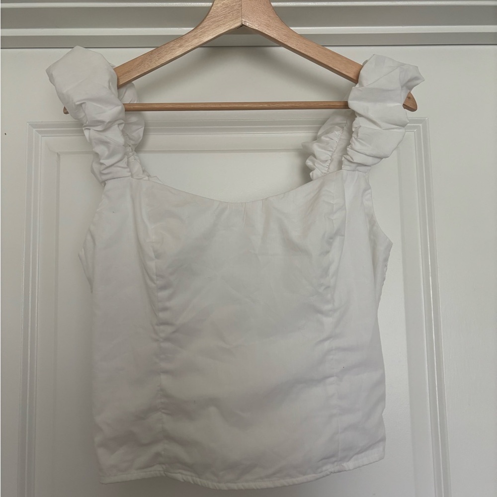 Abercrombie & Fitch White Ruffled Sleeveless Blouse